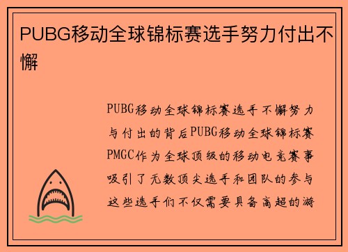 PUBG移动全球锦标赛选手努力付出不懈