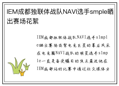 IEM成都独联体战队NAVI选手smple晒出赛场花絮