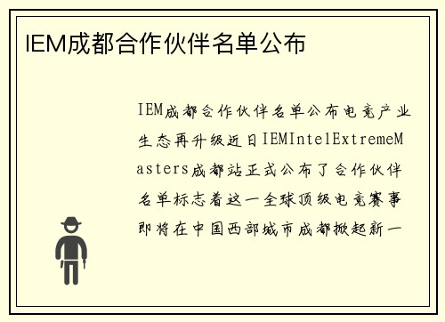 IEM成都合作伙伴名单公布