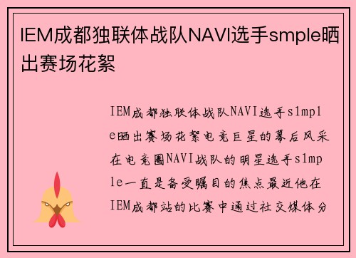 IEM成都独联体战队NAVI选手smple晒出赛场花絮