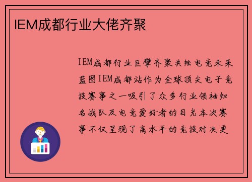 IEM成都行业大佬齐聚